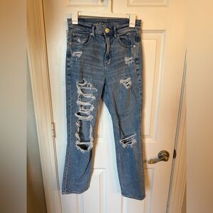 American Eagle Outfitters Light Blue Distressed Straight Leg Jeans